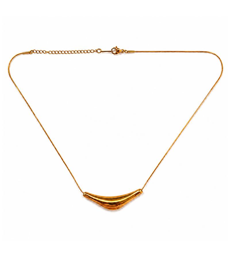 Metallic gold varka crescent pendant necklace
