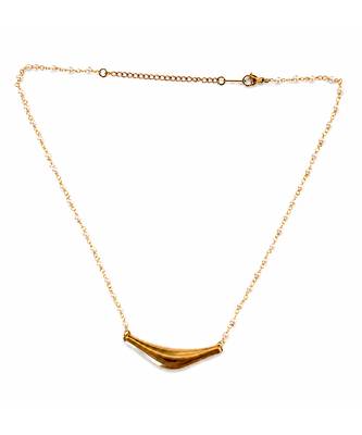 Mtallic gold curved bar pendant pearl rosary necklace 2