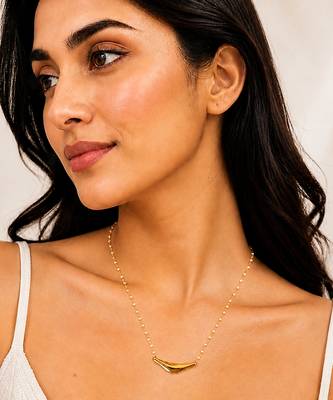Mtallic gold curved bar pendant pearl rosary necklace 1