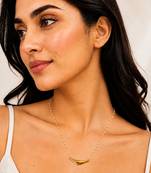 Mtallic gold curved bar pendant pearl rosary necklace