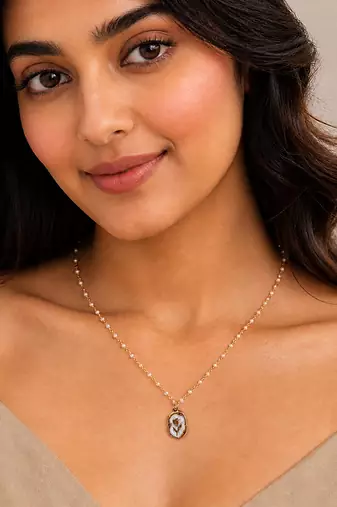 Floral enamel oval pendant necklace
