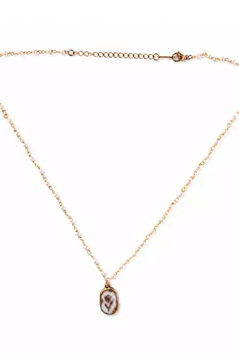 Floral enamel oval pendant necklace