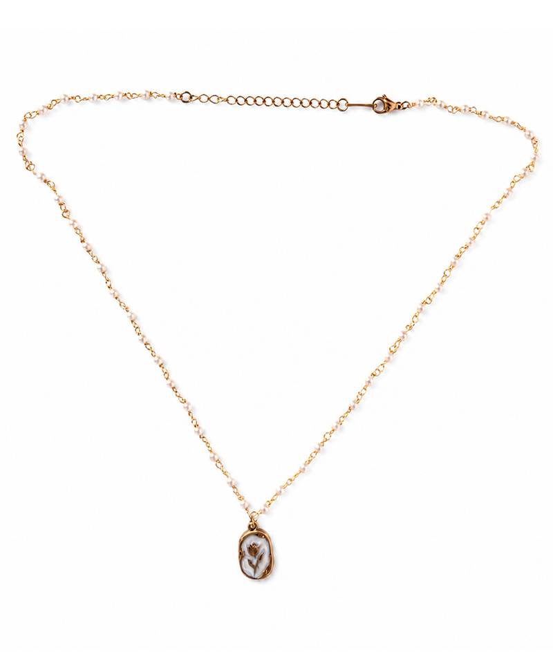 Floral enamel oval pendant necklace