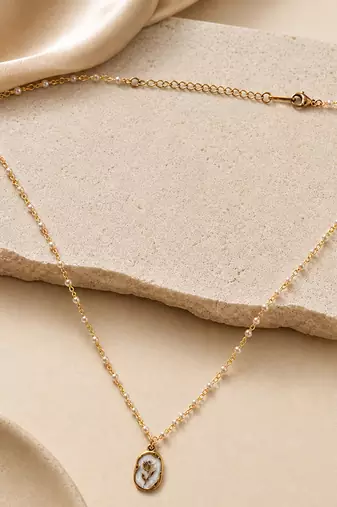 Floral enamel oval pendant necklace