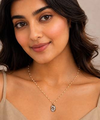 Gold chaand oval shell pendant necklace 1
