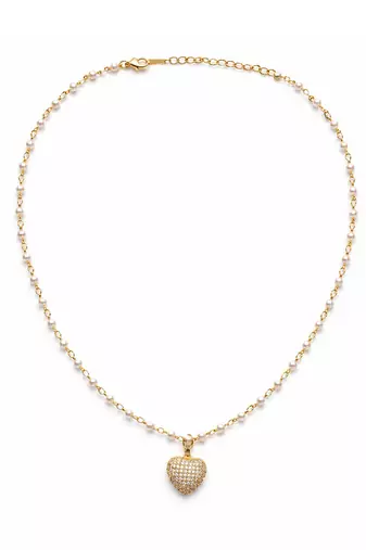 Gold bead chain heart necklace