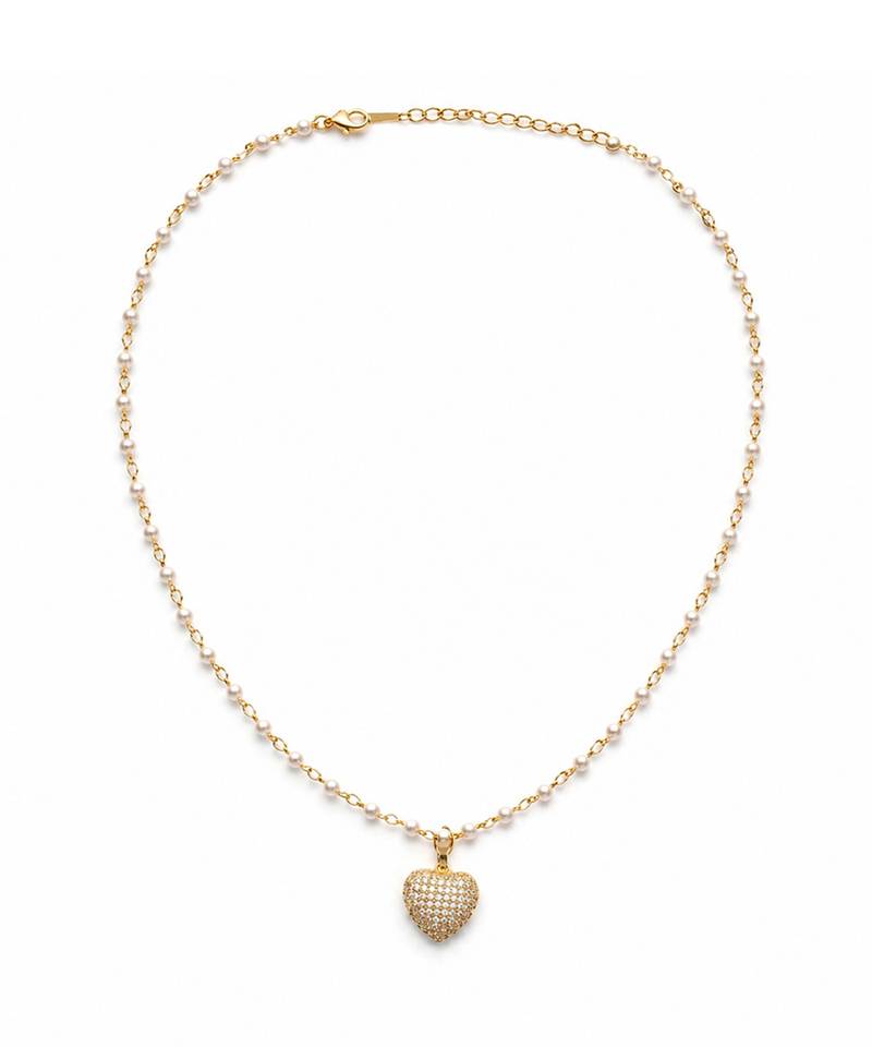 Gold bead chain heart necklace