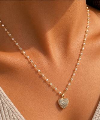 Gold bead chain heart necklace 4