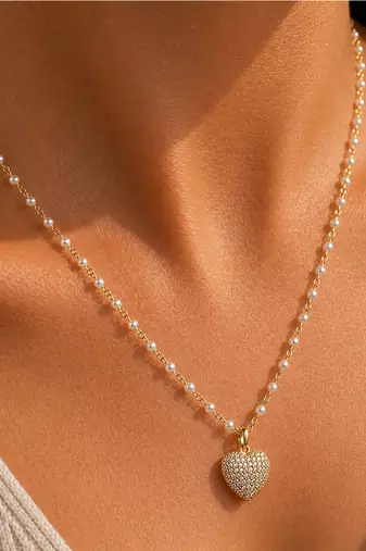 Gold bead chain heart necklace