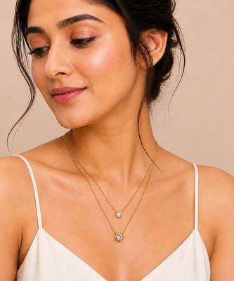 Gold double chain ball pendant necklace 1