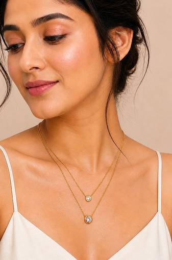Gold double chain ball pendant necklace