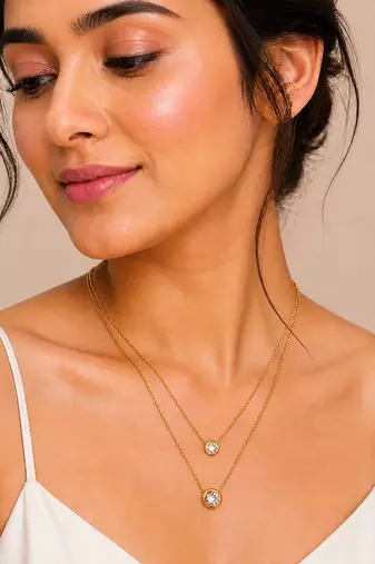 Gold double chain ball pendant necklace