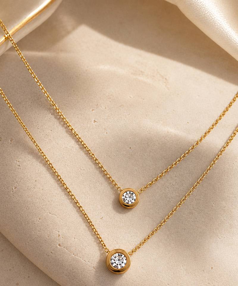 Gold double chain ball pendant necklace