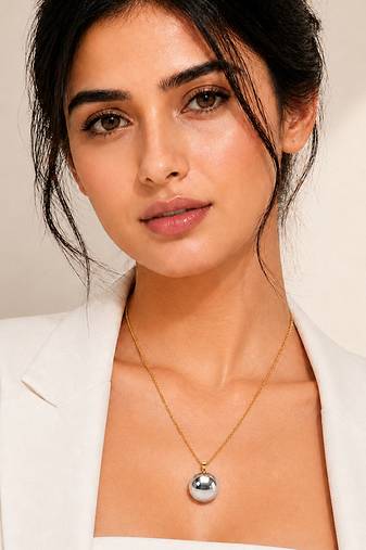 Gold plated mirror dome pendant necklace
