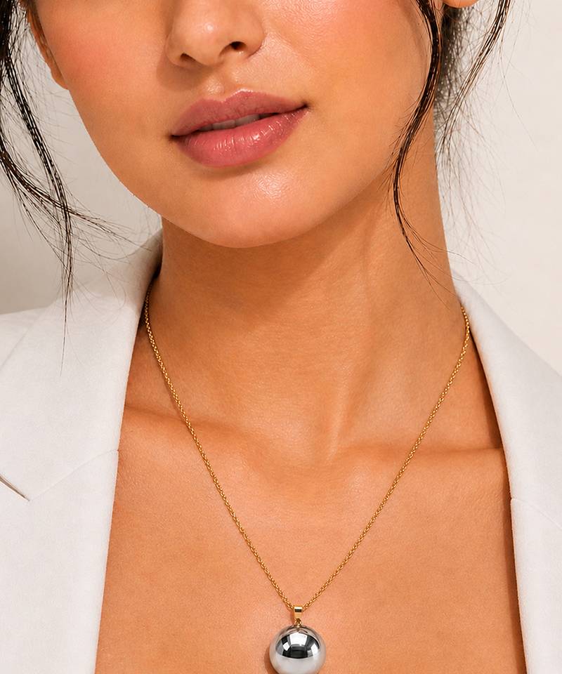 Gold plated mirror dome pendant necklace