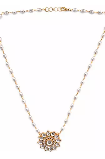 Pearl beaded chain kundan pendant necklace