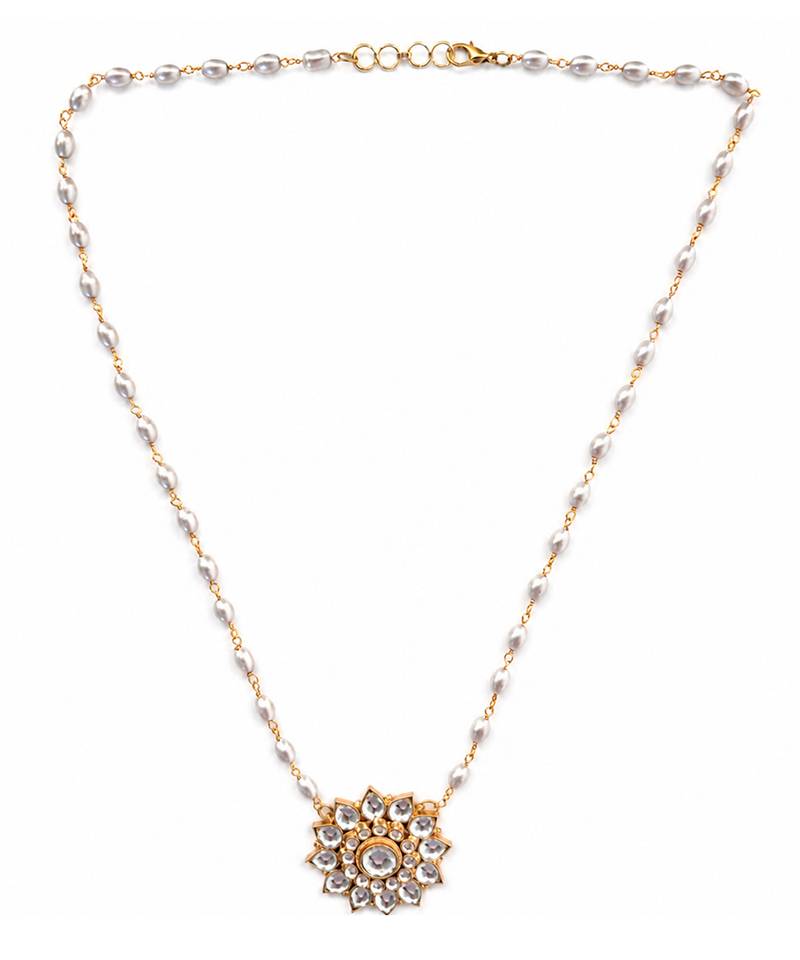 Pearl beaded chain kundan pendant necklace