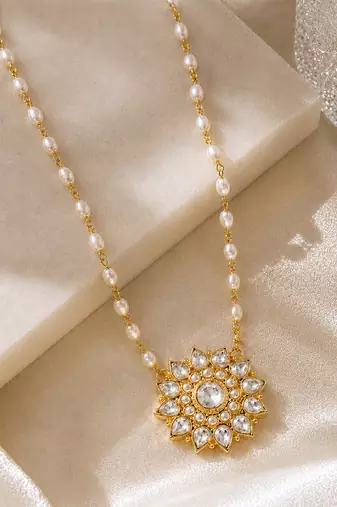 Pearl beaded chain kundan pendant necklace