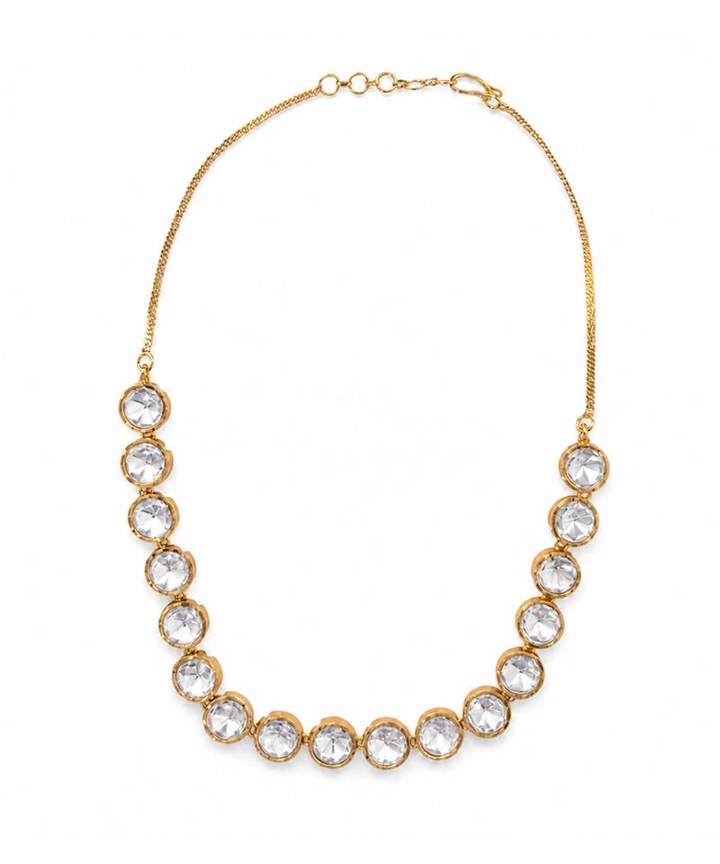 Gold crystal stones tennis necklace