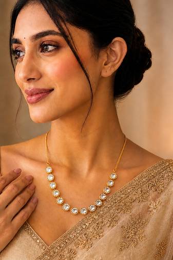 Gold crystal stones tennis necklace
