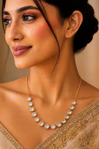 Gold crystal stones tennis necklace