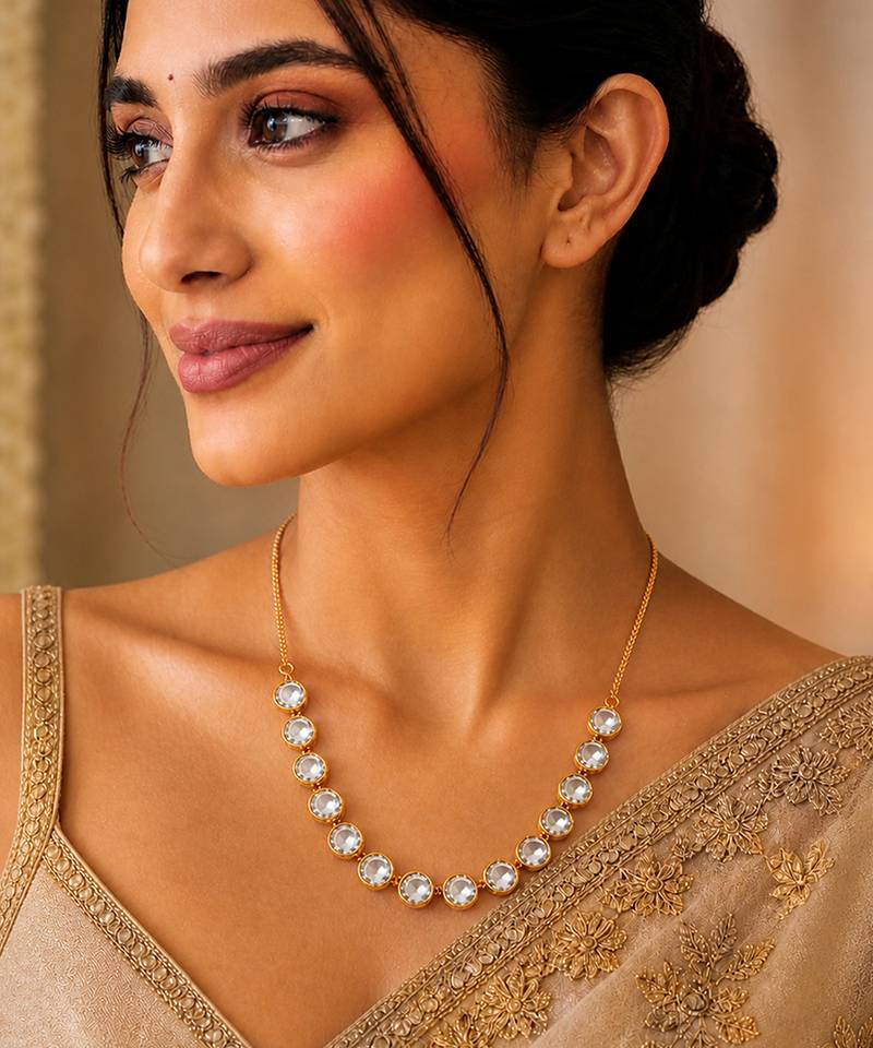 Gold crystal stones tennis necklace