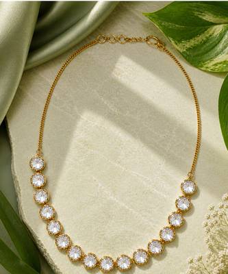 Gold crystal stones tennis necklace 4