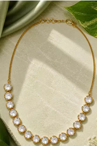 Gold crystal stones tennis necklace
