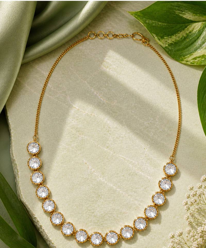 Gold crystal stones tennis necklace