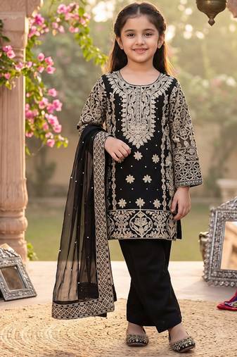 Elegant black georgette embroidered work girls' salwar suit set
