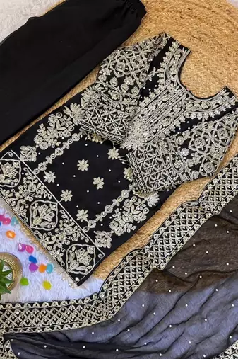 Elegant black georgette embroidered work girls' salwar suit set