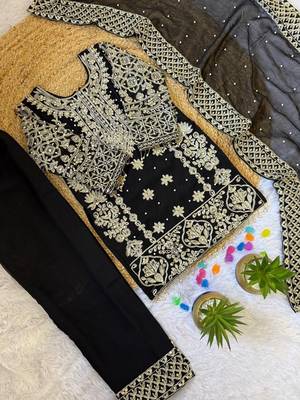 Elegant black georgette embroidered work girls' salwar suit set 4