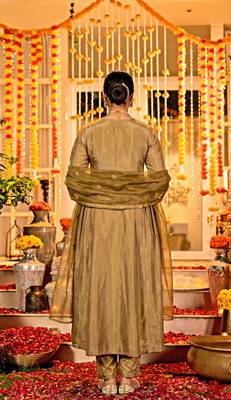Women's Gorgeous Embroidery Work Simmar Chanderi Sik Fabric Flared Anarkali Pant and Dupatta Set 4