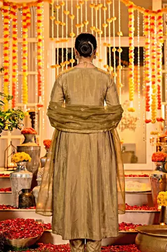 Women's Gorgeous Embroidery Work Simmar Chanderi Sik Fabric Flared Anarkali Pant and Dupatta Set