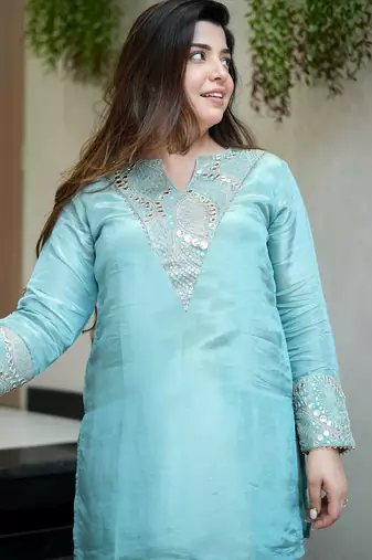 Women's Gorgeous Embroidery Work Simmer Silk Fabric Straight Kurta Pant