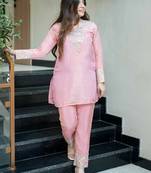 Women's Gorgeous Embroidery Work Simmer Silk Fabric Straight Kurta Pant