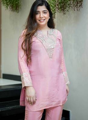 Women's Gorgeous Embroidery Work Simmer Silk Fabric Straight Kurta Pant 4