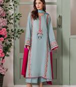 Women's Gorgeous Thread Work French Crepe Fabric Straight Kurta Palazzo and Dupatta Set