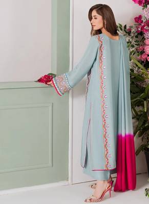 Women's Gorgeous Thread Work French Crepe Fabric Straight Kurta Palazzo and Dupatta Set 4