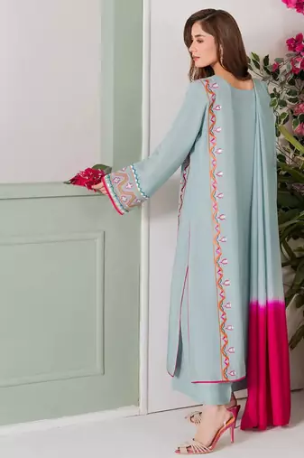 Women's Gorgeous Thread Work French Crepe Fabric Straight Kurta Palazzo and Dupatta Set