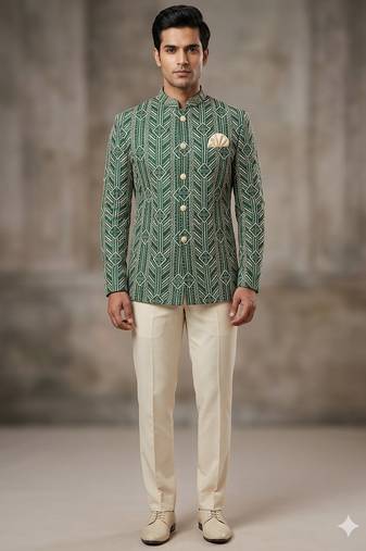 Green embroidery jodhpuri for men | premium designer bandhgala ethnic wear