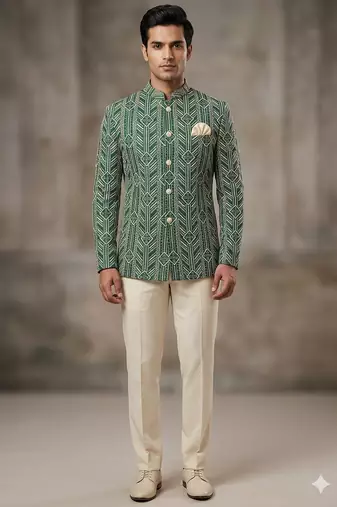 Green embroidery jodhpuri for men | premium designer bandhgala ethnic wear