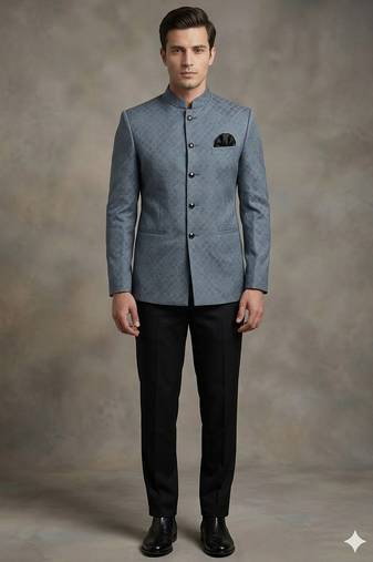 Steel grey texture jodhpuri for men | premium designer bandhgala ethnic wear