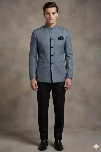 Steel grey texture jodhpuri for men | premium designer bandhgala ethnic wear
