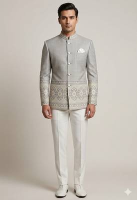 Grey daman weaving jodhpuri for men 1