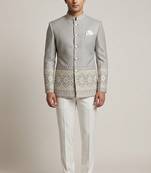 Grey daman weaving jodhpuri for men | premium designer bandhgala ethnic wear