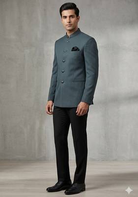 Grey soft knitted jodhpuri for men | premium designer bandhgala ethnic wear 1