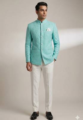Sea green embroidery jodhpuri for men | premium designer bandhgala ethnic wear 1