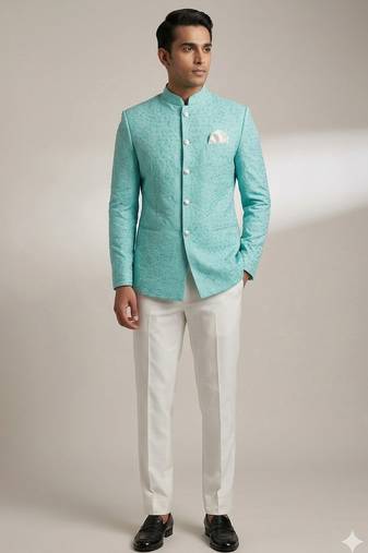 Sea green embroidery jodhpuri for men | premium designer bandhgala ethnic wear