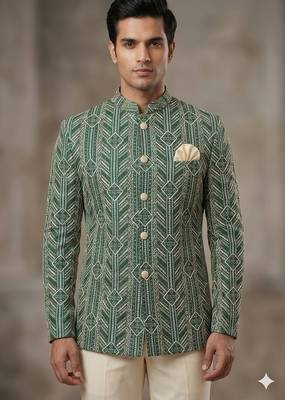 Green embroidery jodhpuri for men 2